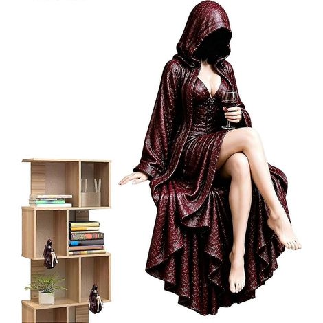 Figurine décorative 3D imprimée : lectrice gothique sans visage, robe sombre robuste, pour étagère, bar, meuble à vin, salon ou chambre (1/5)