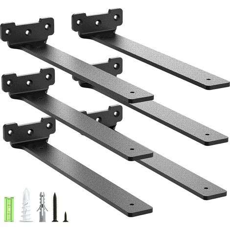Lot de 6 - Support étagère - Équerre murale - Charge 70 kg - Fixation invisible pour bois et béton - Noir - 30 cm (1/5)