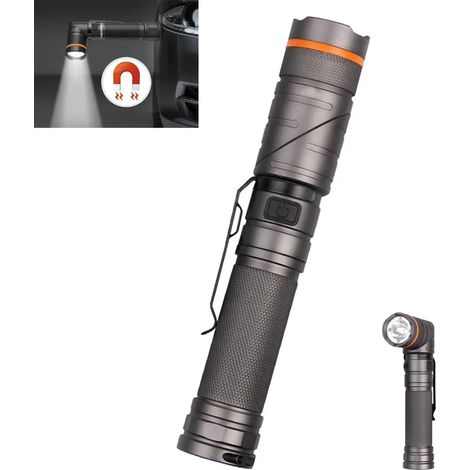 Lampe torche LED rechargeable, 1000 lumens, éclairage 2 en 1, tête rotative à 90°, base magnétique, étanchéité IP65 (résistante à la pluie), portée du faisceau 200-500 m (1/5)