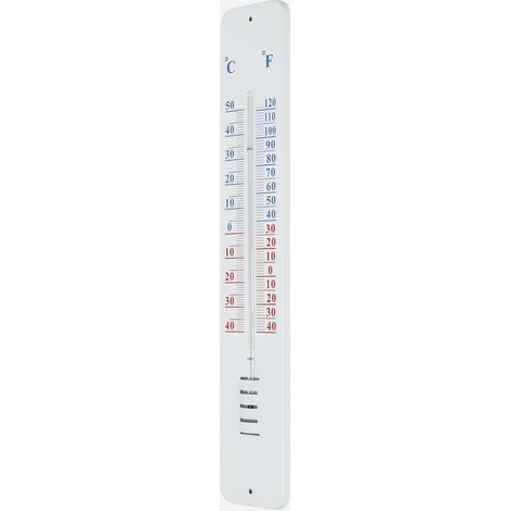 HOMESCAPES Silver Metal Wall Thermometer, 45 cm - White - White