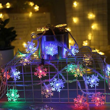 Guirlande Lumineuse Flocon De Neige - 50 LED - 5 M - Alimentée Par Piles - Pour Décoration Intérieure Et Extérieure - 1 Pièce (1/4)