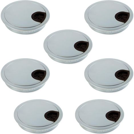 Set di 3 passacavi rotondi da incasso diametro 80 mm per scrivania in zama cromato opaco