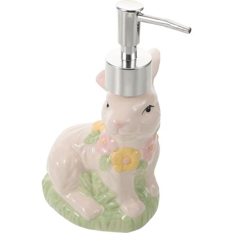 Distributeur de Savonnette Liquide en Céramique Motif Lapin de Pâques, Flacon Pompe Rechargeable 300 ML, Distributeur de Lotion pour Mains et Gel, Décor Printanier pour Salle (1/5)