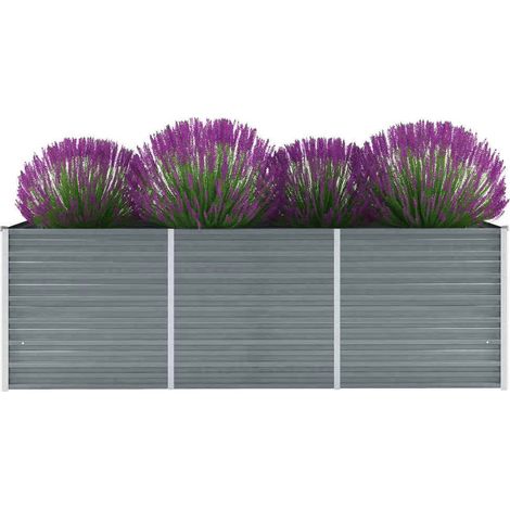 Vidaxl – Lit surélevé de jardin en acier galvanisé 240x80x77 cm – Résistant aux intempéries – Fond ouvert pour plantation facile – Couleur gris