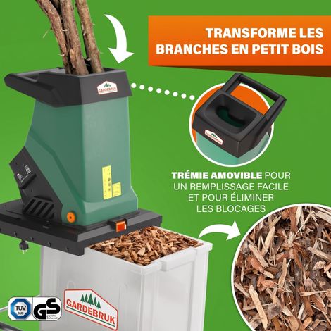 Broyeur de branches vegetaux jardin électrique 3100 W 50 L déchiqueteur jardin branches arbustes 40 mm