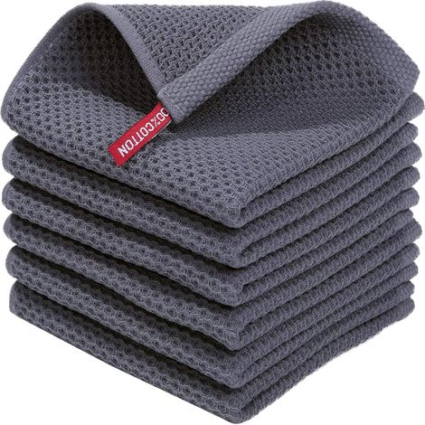 Pack of 6 pure cotton kitchen towels with hooks, easy to wash, super absorbent, quick drying and lint-free (1/5)