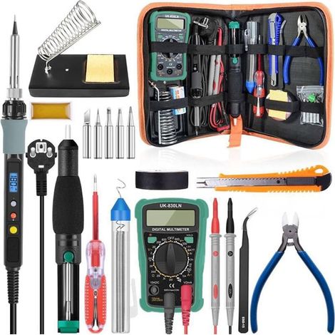 Kit de fer à souder électrique 90 W 220 V, pistolet à souder, température réglable, fer à souder numérique LCD avec kit d'outils, pompe à dessouder, pannes de fer à souder, stylo à étain, outil de sou (1/3)