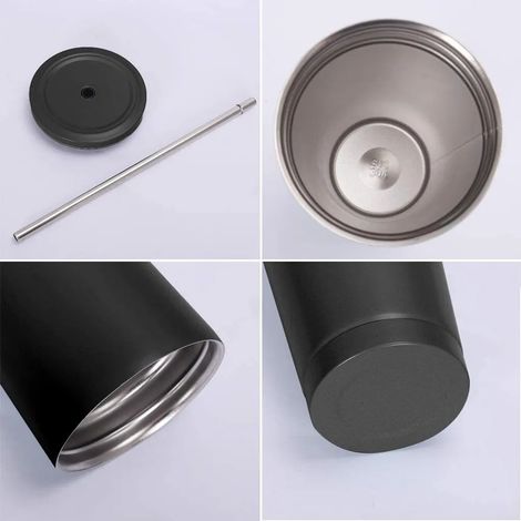 750ml Klassischer Thermo-Becher mit wiederverwendbarem Strohhalm und Klappdeckel - Kaffeebecher für unterwegs, Thermoskanne, Edelstahl-Vakuumisolierung, Tasse für Kaffee, Thermosflasche (Schwarz) (1/5)