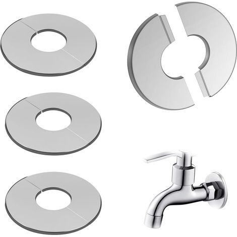 Rosette Acier Inoxydable - Lot de 4 - Diamètre 28 mm - Cache Tuyau Sans Perçage - Chauffage et Robinetterie - Finition Argent (1/5)