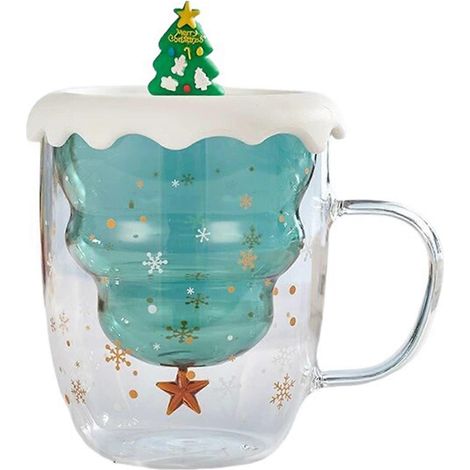 Mug en verre double paroi en forme de sapin de Noël, en borosilicate résistant à la chaleur et à la condensation. Idéal pour la maison. (1/5)