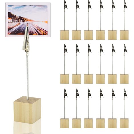 Mémo Clip, 20pcs Porte Photo Mémo et Porte clips Message, Porte Photo Mémo Clip Avec Pince Crocodile et base en Pin, Pince Porte Nom Pour la Décoration de Bureau, café, cuisine, bureau (Le carré) (1/5)