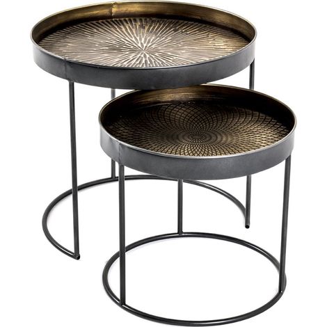 Lot de 2 tables d'appoint coloris noir-cuivré en métal -PEGANE- (1/3)