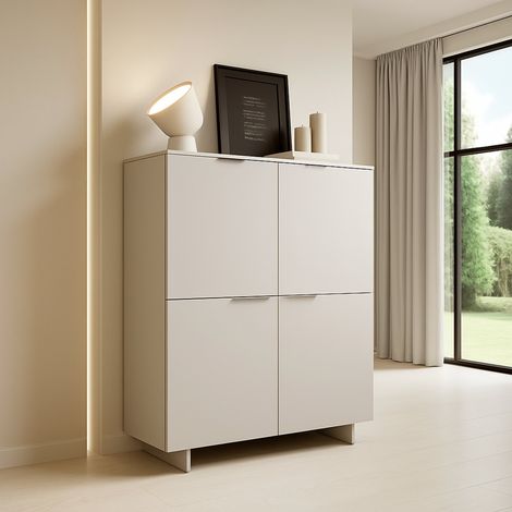 Aparador Colonno, Aparador de salón con cuatro puertas batientes, elevado del suelo, 100x42 h145 cm, beige (1/5)
