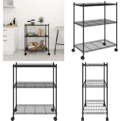 Étagère de rangement 3 niveaux et roues 60x35x81 cm noir 150 kg - Étagère Métallique - Rangement Intérieur - Meuble De Rangement - Étagère Industrielle - Étagère Sur Roulettes - Home & Living (1/5)