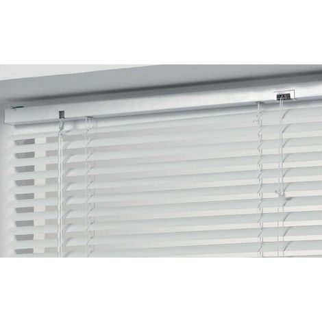 Homemaison – Store vénitien à lamelles en aluminium – Blanc – 90 x 130 cm – Système d'attache à crochets – Mécanisme à cordon