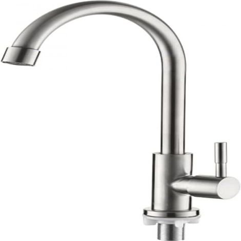 Robinet Cuisine - Eau Froide Uniquement - Levier Unique - Pivotant 360° - Acier Inoxydable 304 - Col de Cygne - Pour Évier Standard - 1 Pièce