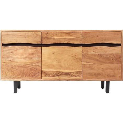 Made In Meubles – Buffet industriel en bois d'acacia et métal – Dimensions 89x175x40 cm – Finitions galbées – Pour intérieur moderne (1/5)