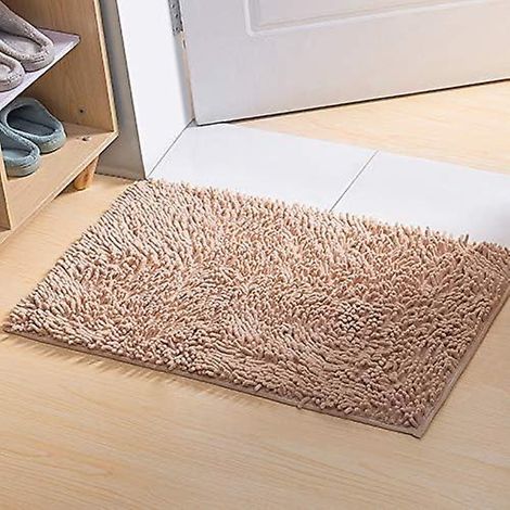 BEBUSINGOTO Tapis de bain Shaggy en microfibre chenille, doux et confortable, super absorbant l'eau, antidérapant, épais pour salle de bain (60x40cm, kaki) (1/5)