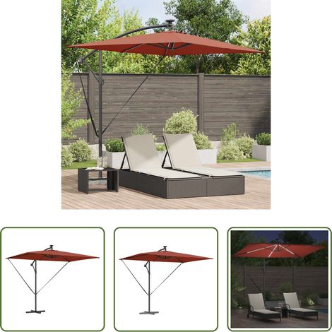 vidaXL LED-Lichtleiste -  Sonnenschirm mit LED-Lichtleisten Terrakotta 294 x 200 x 270 cm