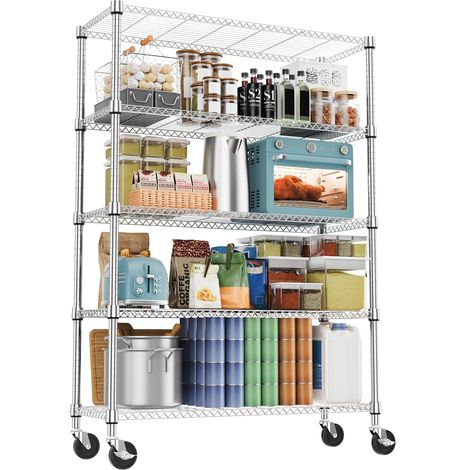 Étagère en métal à 5 niveaux pour charges lourdes, jusqu'à 794,5 kg, étagère de rangement stable pour garage, cave, atelier, entrepôt, buanderie et salle de loisirs, chromée foncée, 45 x 120 x (1/5)