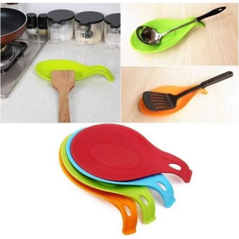 Repose-cuillère de cuisine en silicone 4 pièces, repose-cuillère en silicone, ensemble de repose-cuillère de cuisine en silicone (1/4)