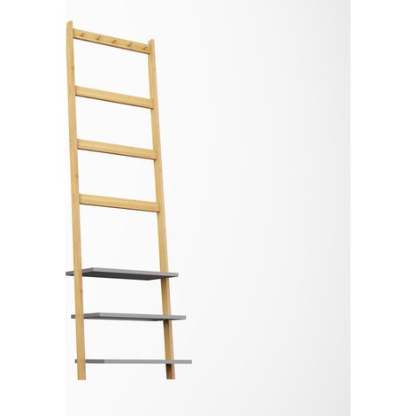 ELVMI Scaffale Portasciugamani in Bambù con Ganci, Barra e 3 Ripiani Portaoggetti, Naturale, 1 Unità (1/5)