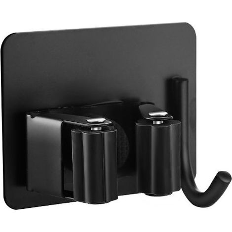 4 Pack Black Wall Mounted Broom Holder, No Drilling, Adhesive Wall Mounted Broom Holder with Hooks, Stainless Steel Broom Holder, Wall Mounted Tool Rack for Kitchen, Garage, Garden (1/5)
