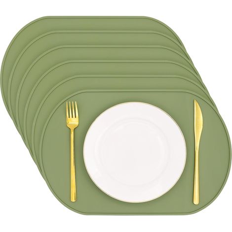 (6er-Set) Hitzebeständige Silikon-Tischsets für Esstische, wiederverwendbare und tragbare Tischsets für (1/5)
