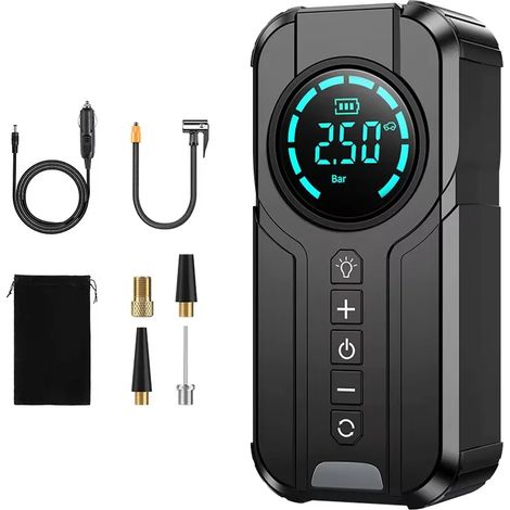 (Recharge pour voiture) Gonfleur de pneus de voiture sans fil portable, rechargeable, convient aux voitures, motos et vélos. (1/4)