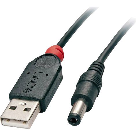 Câble adaptateur USB A mâle vers DC 5,5/2,1mm 1,5m – Pour appareils 5V – Connecteur noir – Lindy (1/2)