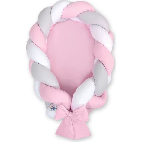 Coccolone intrecciato 2 in 1 per neonati: bianco, grigio e rosa (1/2)