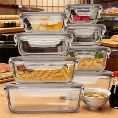 8 pièces boîtes hermétiques pour aliments, Conteneur alimentaire en verre, avec couvercle, ensemble de boîtes de stockage de différentes tailles, boîtes à déjeuner étanches à l'épreuve des fuites, bo (1/5)