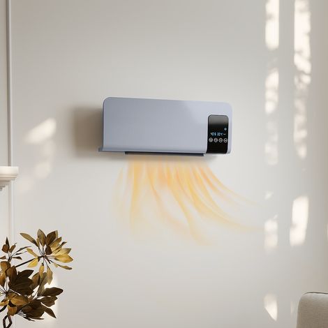 Chauffage électrique mural 1000W/2000W avec écran LED et télécommande 54,5x12x21,5 cm Gris (1/5)