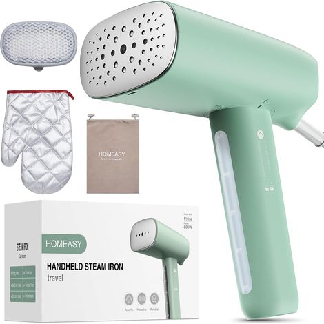 Défroisseur Vapeur Portable 800W, Léger, Vert Menthe Défroisseur de Voyage 110ml, Chauffage Rapide, Élimine les Plis de Tissu Facilement (1/5)