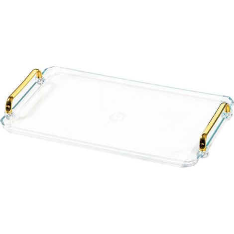 Serviertablett, dekoratives Kosmetiktablett, rechteckiger Badezimmer-Organizer, Schmuck-, Parfüm- und Kosmetikhalter für Dusche, Tisch oder Schreibtisch-L-transparent (1/5)