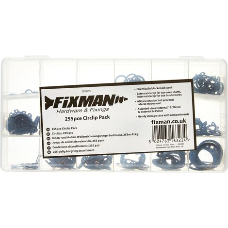 Fixman 302835 Confezione 255 Pezzi di Anelli Elastici, Nero