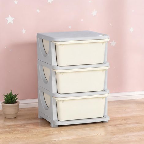 Meuble de rangement enfant avec 3 tiroirs en plastique blanc (1/5)