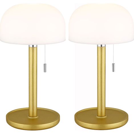 Lampada da tavolo bambù lampada da tavolo ottone LED lampada da soggiorno IP44 lampada laterale a fungo, 1,5W 80lm bianco caldo, bianco neutro, bianco freddo, DxH 15 x 28 cm, set di 2