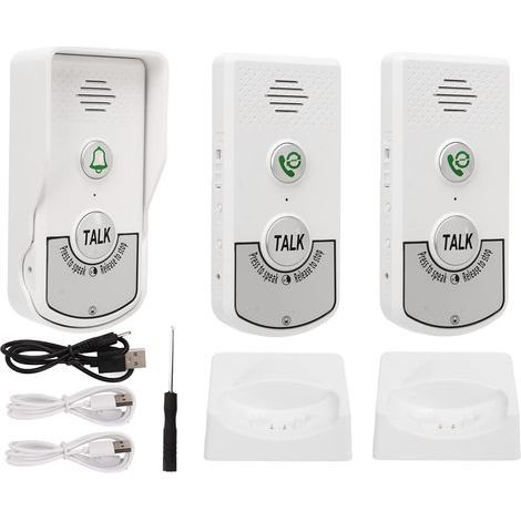 Drahtlose Türsprechanlage, elektronische Türklingel mit Außen- und 2 Innenklingeln, Zwei-Wege-Türsprechanlage, Barrierereichweite (000 m) (1/5)