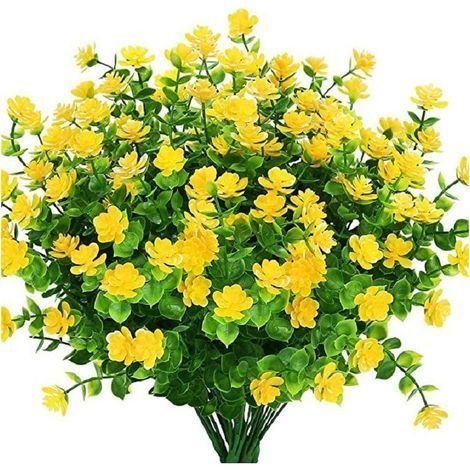 8 Pcs Fausses Plantes Artificielles Arbustes de Verdure Branches d'Eucalyptus, Plastique Arbustes Fleurs d'herbe pour Decoration Maison Bureau Jardin Terrasse (Jaune) (1/4)