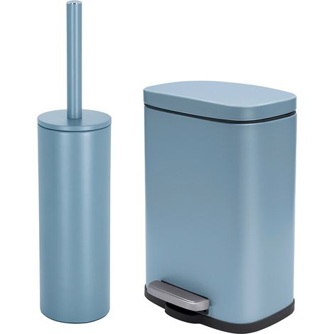 Set pattumiera 5lt a pedale e portascopino in acciaio azzurro polvere Axin