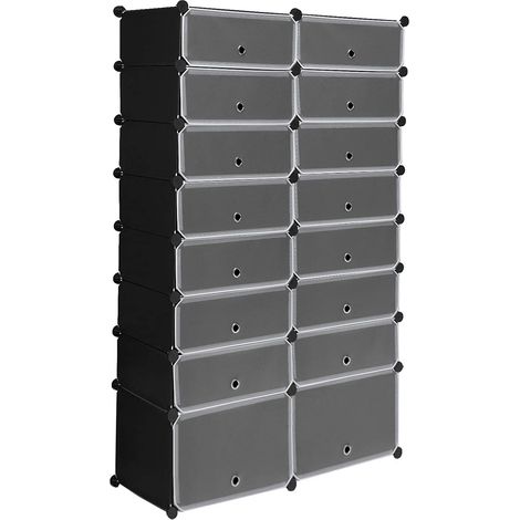 Woltu – Meuble à chaussures en plastique 94x37x160cm – 16 compartiments – Portes semi-transparentes – Facile à monter et démonter (1/5)