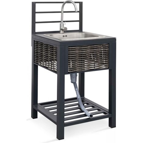 Meuble évier cuisine extérieure aluminium et résine tressée