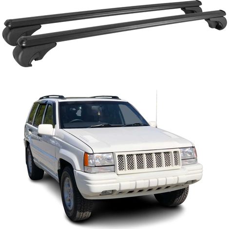 OMAC Barres de toit en aluminium pour Jeep Grand Cherokee ZJ 1993-1998 – TÜV / DIN 75302:2019 – Antivol inclus – Charge max 75 kg – 2 barres Noir (1/5)