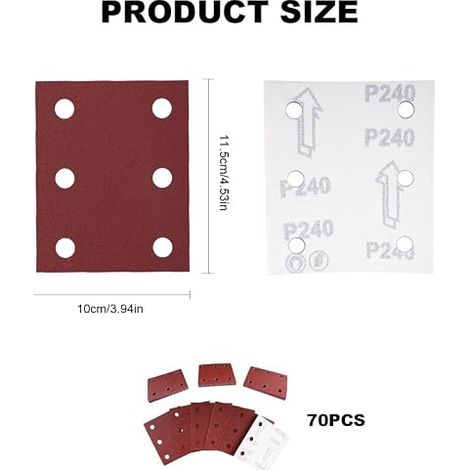 Sanding Sheets 115 x 101 mm Rectangular Sander Paper Grit 40 60 80 100 120 180 240 6 Holes Polishing Removing Finishing (1/4)
