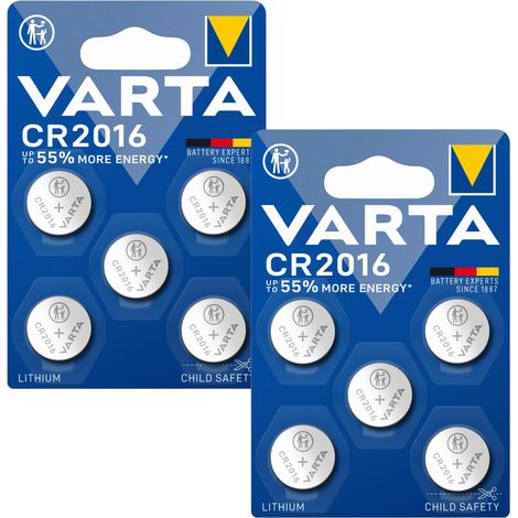 Varta CR 2016 Lithium-Knopfzellenbatterie für Uhrenfernbedienung 3V 5 Stück x2 (1/4)