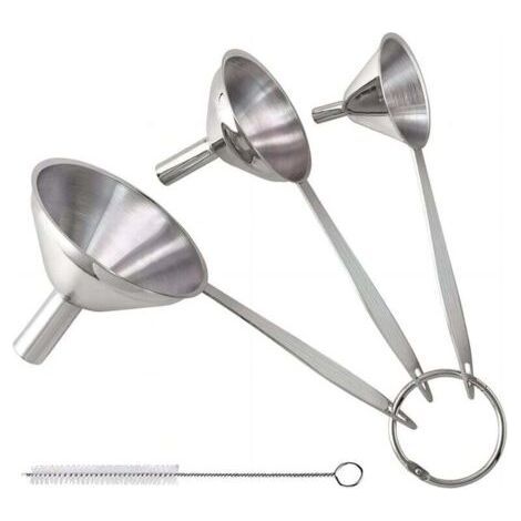 PA Lot de 3 entonnoirs de cuisine en acier inoxydable avec longs manches, mini entonnoirs en métal de qualité alimentaire pour le transfert d'huile et de liquides, faciles à nettoyer avec une (1/4)