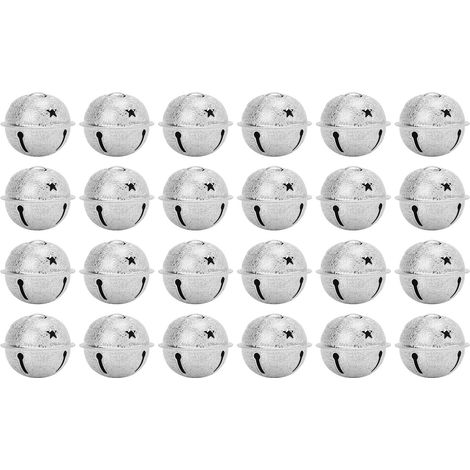 24 cloches de Noël argentées 40mm en fer étoile pentagramme, décoration givrée pour sapin de Noël, 24 pièces DIY (1/5)
