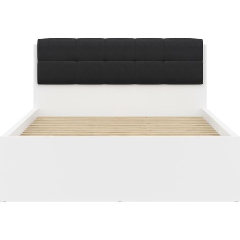 Lit coffre 140x200 tête rembourée noir avec sommier et rangement, coloris Blanc brillant - Longueur 204,5 x Profondeur 149 x Hauteur 95/40,5 cm (1/5)