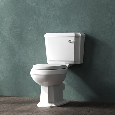 Bathroom Traditional Close Cloupled Toilet Oval Ceramic Soft Close Seat White